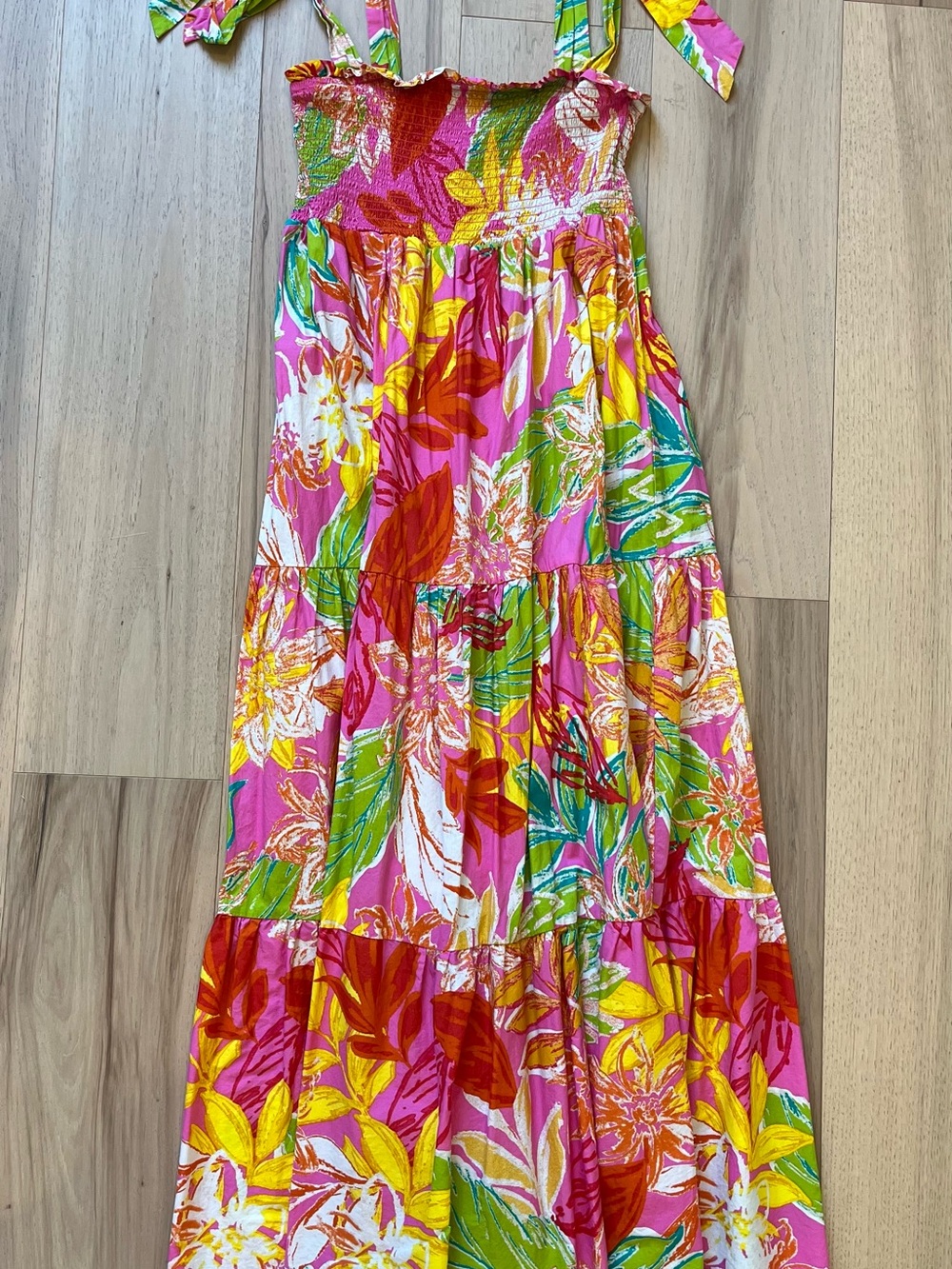 Flying Tomato Pink Multi Floral Maxi Skirt with Smocked Bodice